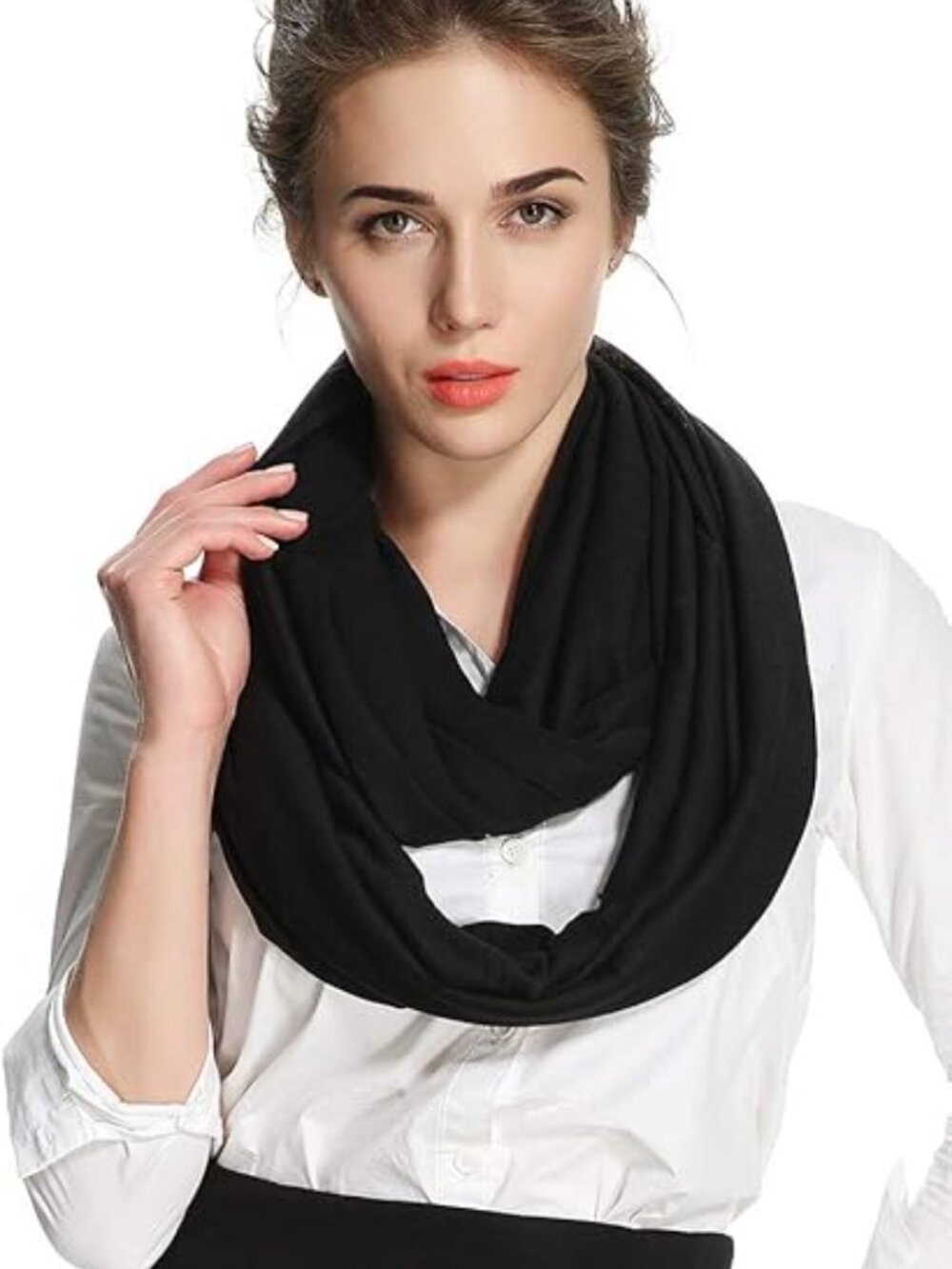 Black Soft Girl Women Infinity Wrap Scarf Stretchy Jersey Knit Sleep Head Scarf